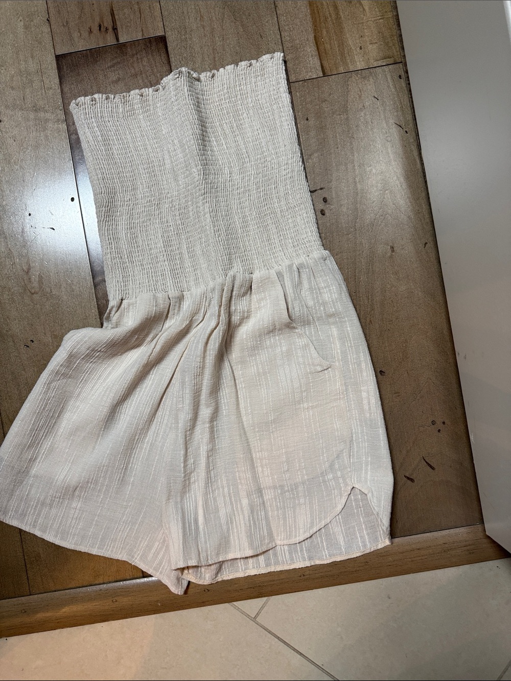 Peixoto Beige Smocked Strapless Romper